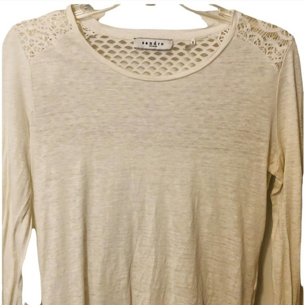 Sandro Women's Cream Lace Detail Top
